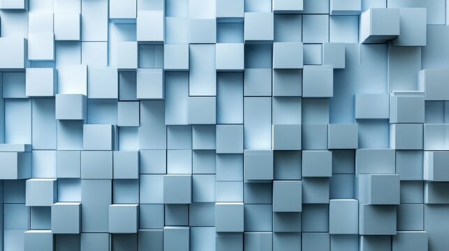 Fototapeta Blue abstract geometric wall composed of 3D cubes, creating a modern and sleek visual appeal.