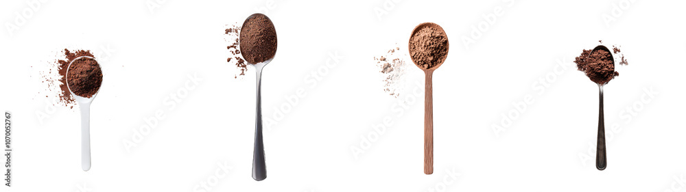 Poster on a transparent background, a spoon with cocoa powder is isolated