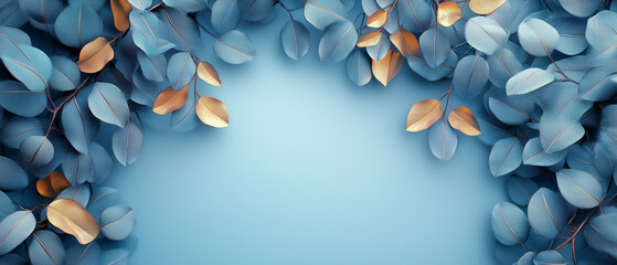 Blue and Gold Leaves Border.