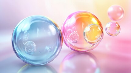 Colorful soap bubbles floating against a soft pastel background, creating a whimsical and dreamy atmosphere.