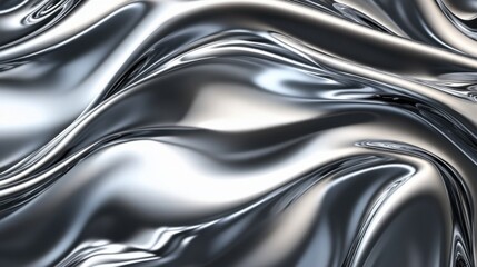 Obraz premium A mesmerizing wave of shiny metallic silver fabric creating an abstract, fluid texture.