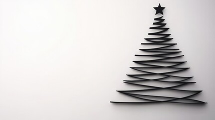 Fototapeta premium A minimalist Christmas tree design made from layered strips, set against a simple white background, evoking a modern holiday aesthetic.