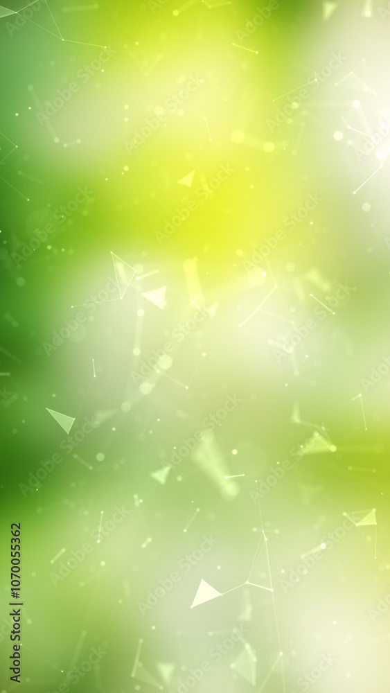 Wall mural abstract blurred green sunny nature bokeh with dots and lines network copy space background. vertica