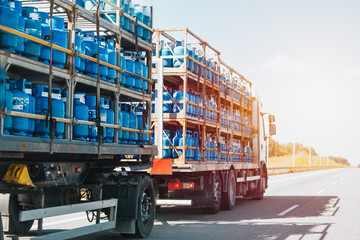 Propane gas cylinders transported on large industrial truck
