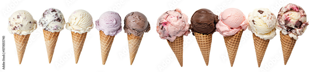 Poster an isolated set of ice cream cones on a transparent background