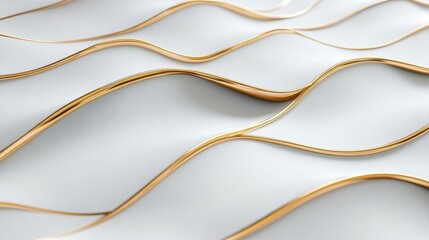 Elegant gold waves gracefully flow across a soft white surface, creating a soothing and modern ambiance.