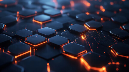 Obraz premium Modern Dark hexagonal with orange lines background