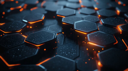Fototapeta premium Modern Dark hexagonal with orange lines background
