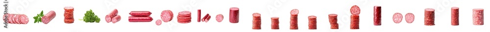 Aufkleber isolated stack of salami slices on transparent background