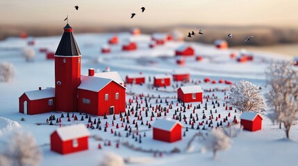 Nebraska Christmas Landscape With Festive Decorations and Snowy Scene Generative AI