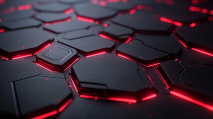 Obraz premium Modern Dark hexagonal with red lines background