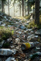 Fototapeta premium Garbage in the forest.