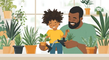 Father and Son Gardening Together