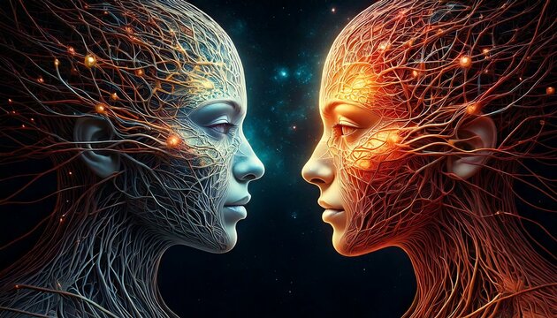 Conexi&oacute;n entre personas neuronal dos caras mir&aacute;ndose
