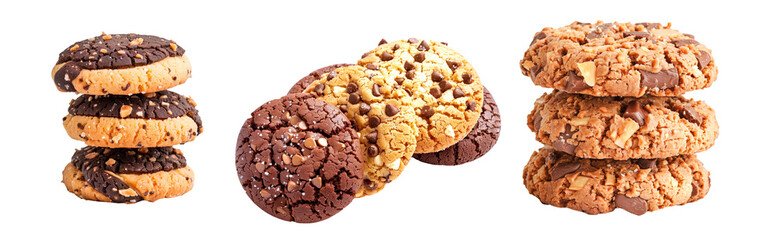 Fototapeta premium Florentine chocolate chip cookies isolated on white transparent background.