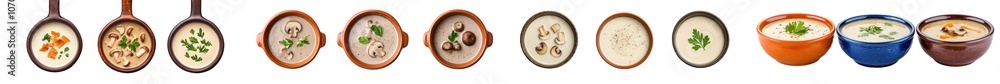 Poster Isolated on a transparent background are three bowls with mushroom soup.
