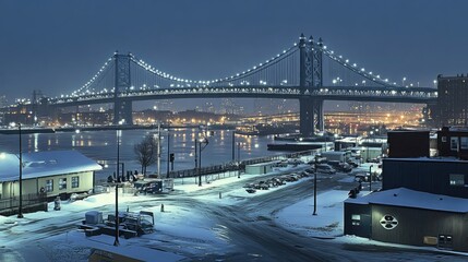 Fototapeta premium New Jersey Christmas Scene With Snowy Landscape and Festive Lights Generative AI