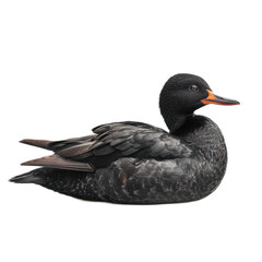 Black Duck with Orange Bill on White Background