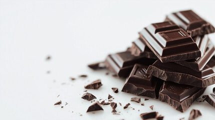 Indulge in Richness Dark Chocolate Pieces Isolated on White