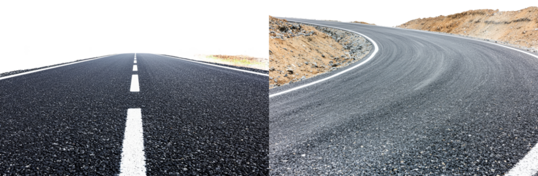 On a transparent background, there is an empty asphalt road with a wide width