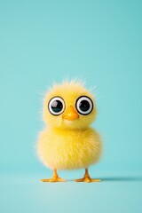 Baby duckling with big eyes, isolated on light blue background