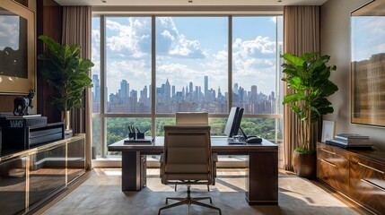 Modern Home Office with City View