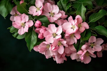 Obraz premium Delicate apple blossoms blanket branches, heralding the vibrant arrival of spring.