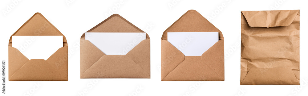 Poster An open envelope with lined paper insert. It is made of brown recycled paper, perfect for letters and notes.