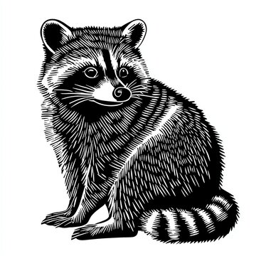 black and white raccoon sitting clip art preview