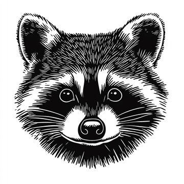 black and white raccoon portrait clip art preview