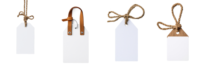 This white tag with a string can be used for labeling gifts or items. Isolated on transparent background.