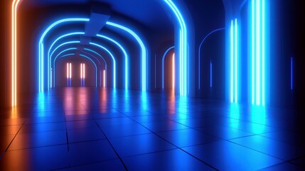 Obraz premium Futuristic Neon Hallway with Vibrant Colors
