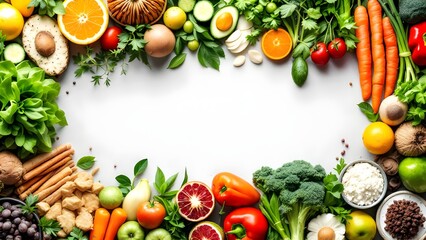 Frame of Fresh Produce with Copy Space: Fruits and Vegetables