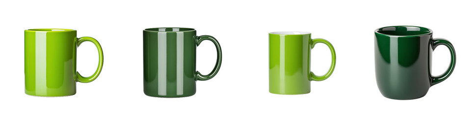Stylish and vibrant green ceramic mug with transparent background. Ideal for preparing your favorite hot beverages.
