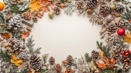 Winter Wonderland Frame with Pine Cones and Leaves