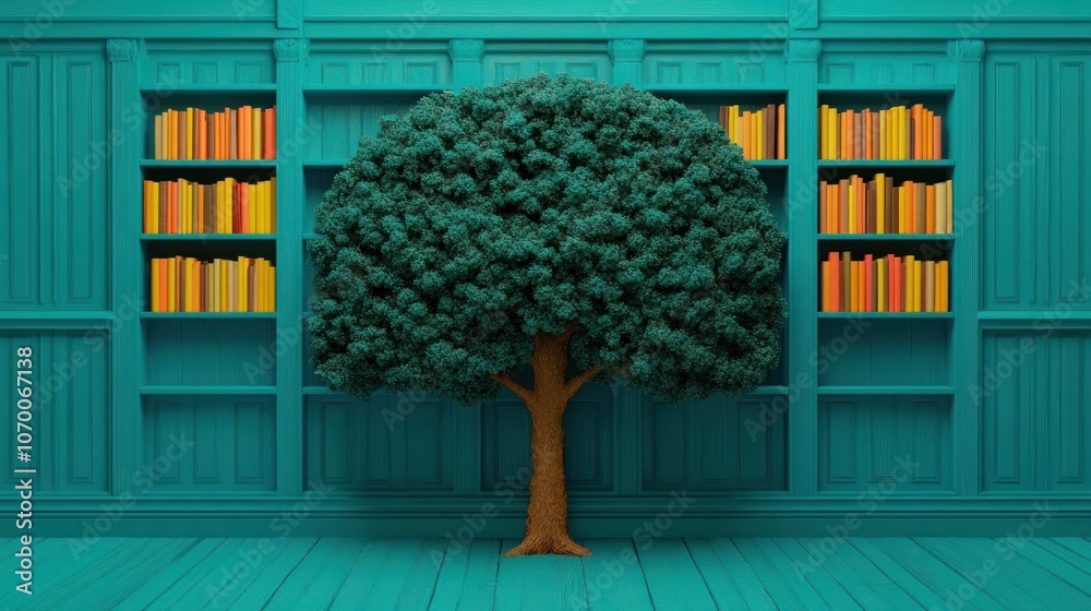 Leinwandbilder create a vibrant reading space with a bookcase and tree design
