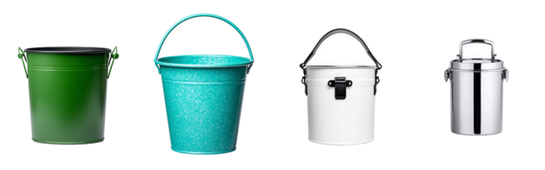 This metallic bucket with handle is great for a variety of household and gardening tasks. The bucket is isolated on a transparent background to make it easy to see the design.