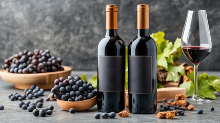 Obraz premium Explore the rich flavors of red wine with fresh grapes and elegant glassware