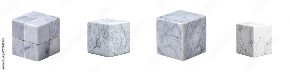 Poster This white marble cube has an intricate natural pattern on its surface and is isolated on a transparent background.