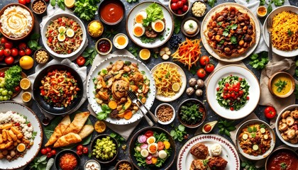 Abundant Food Buffet: Variety of International Dishes