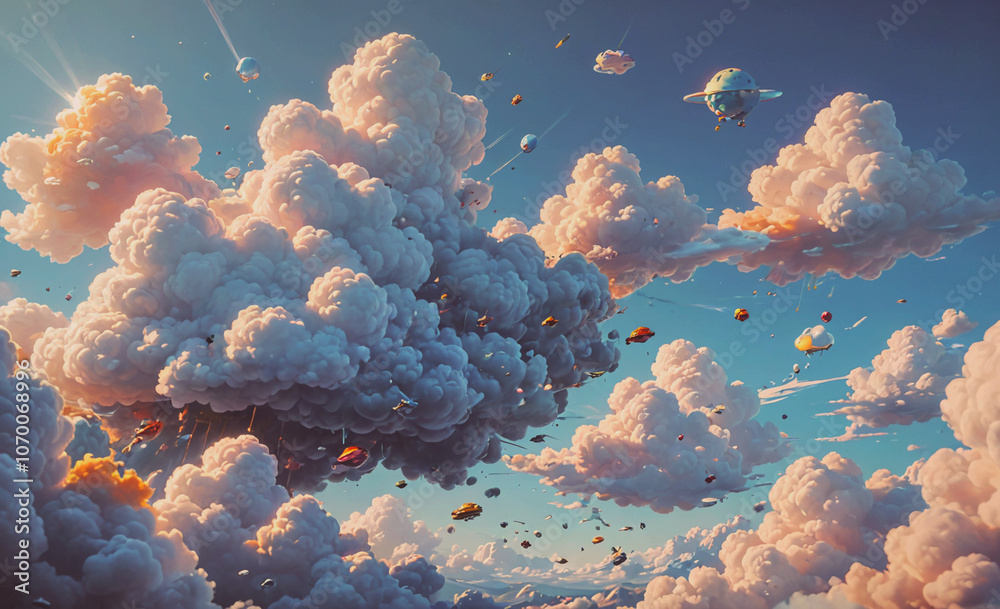 Poster sky with clouds and a plane flying through it