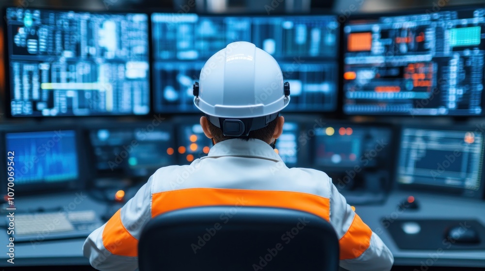 Aufkleber engineer monitors industrial systems with advanced technology