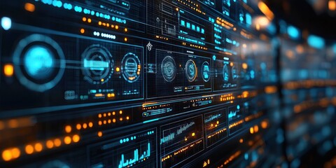 Fototapeta premium Futuristic digital interface with blue and orange glowing elements