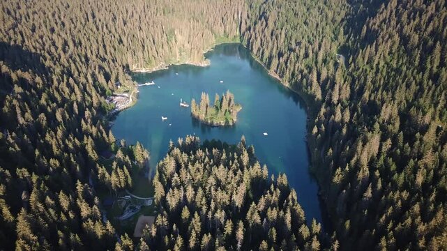 Drone footage at the Lake Cauma, (Caumasee), Grisons (Graub&uuml;nden), Switzerland.