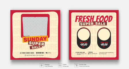 Supermarket product sale catalog social media post set template, product catalog sale promotion web banner social media, catalog square flyer template