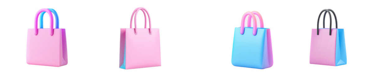 This iridescent pastel bag with handles is ideal for stylish shopping and gift packaging due to its glossy finish and bright color gradients. The image was isolated on a transparent background for