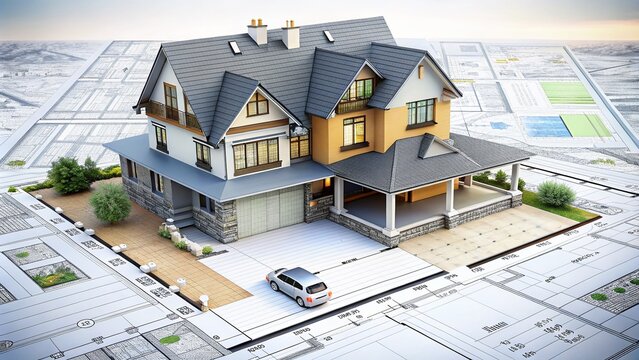 3D Rendering of House Plan Mockup Using CAD Software for Conceptual Architecture Design and Visualization in Modern Residential Projects