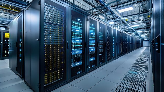 A detailed view of a telecom data center with biometric security access, showcasing the physical and digital security layers used to protect sensitive telecommunications infrastructure