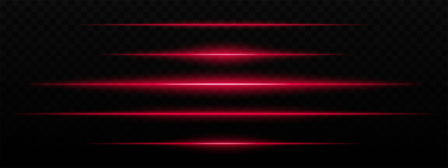 Intense red horizontal light streaks with a glow effect on a dark background. Suitable for futuristic themes, sci-fi effects, or digital transitions.