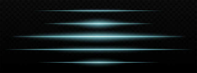 Intense blue horizontal light streaks with a glow effect on a dark background. Suitable for futuristic themes, sci-fi effects, or digital transitions.